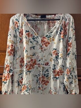 Torrid Floral V-Neck Blouse Ruffled Sleeve Boho Peasant Babydoll Top Size 3